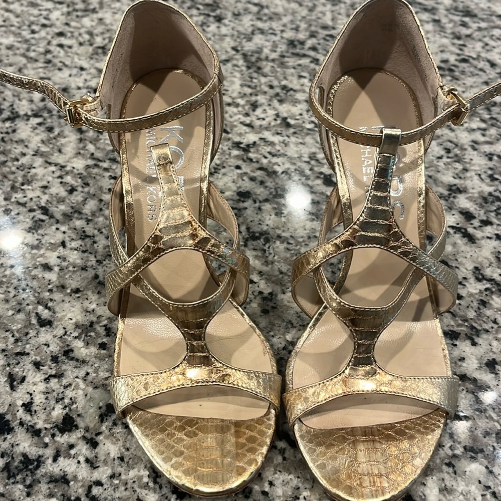 KORS Michael Kors Gold Strappy Heeled Sandals